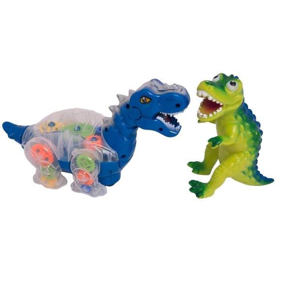 Light-Up Spinning Musical Gear T-Rex Dinosaur & Toy Figure (Lot of 2) - Picture 1 of 5